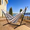 2-Person Cotton Hammock with Space Saving Steel Stand Garden Yard Outdoor 450lb Capacity, Desert Stripes